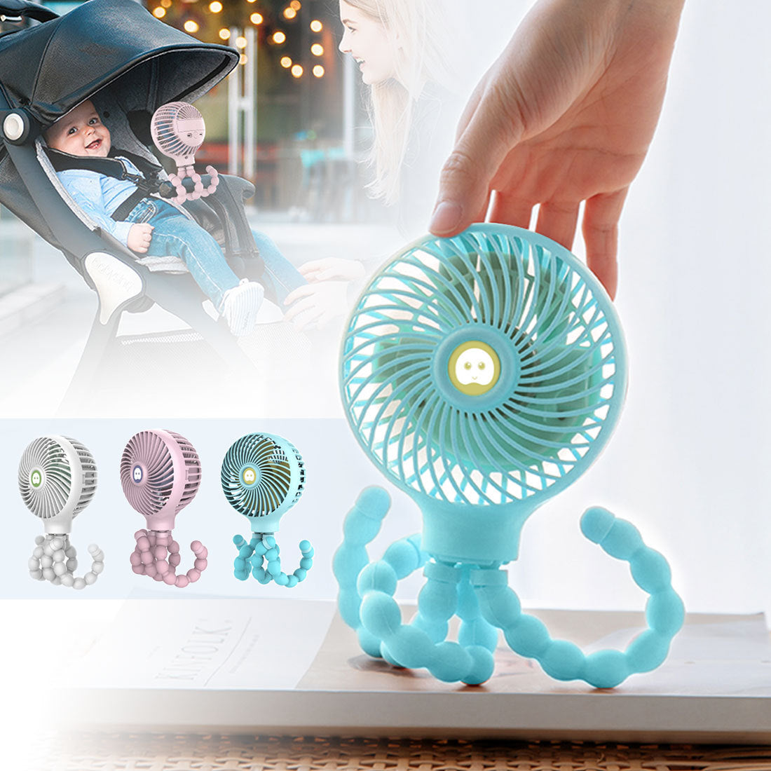 Octopus Deformed Folding Fan New USB Charging Mini Handheld Stroller Bed Small Fan Portable